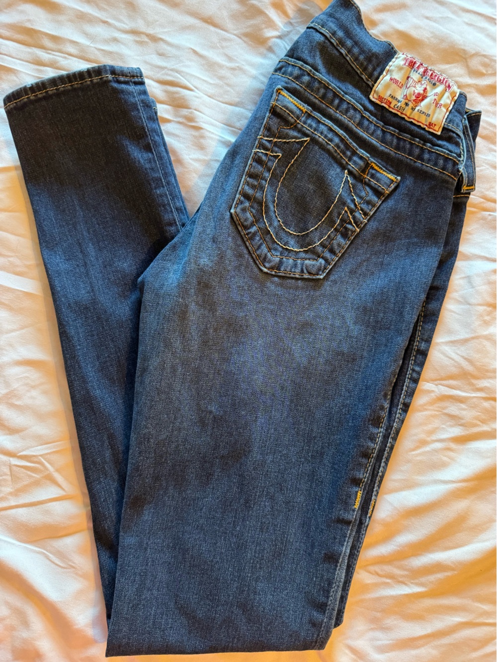 True Religion Women's Indigo Skinny Jeans with Contrast Stitching